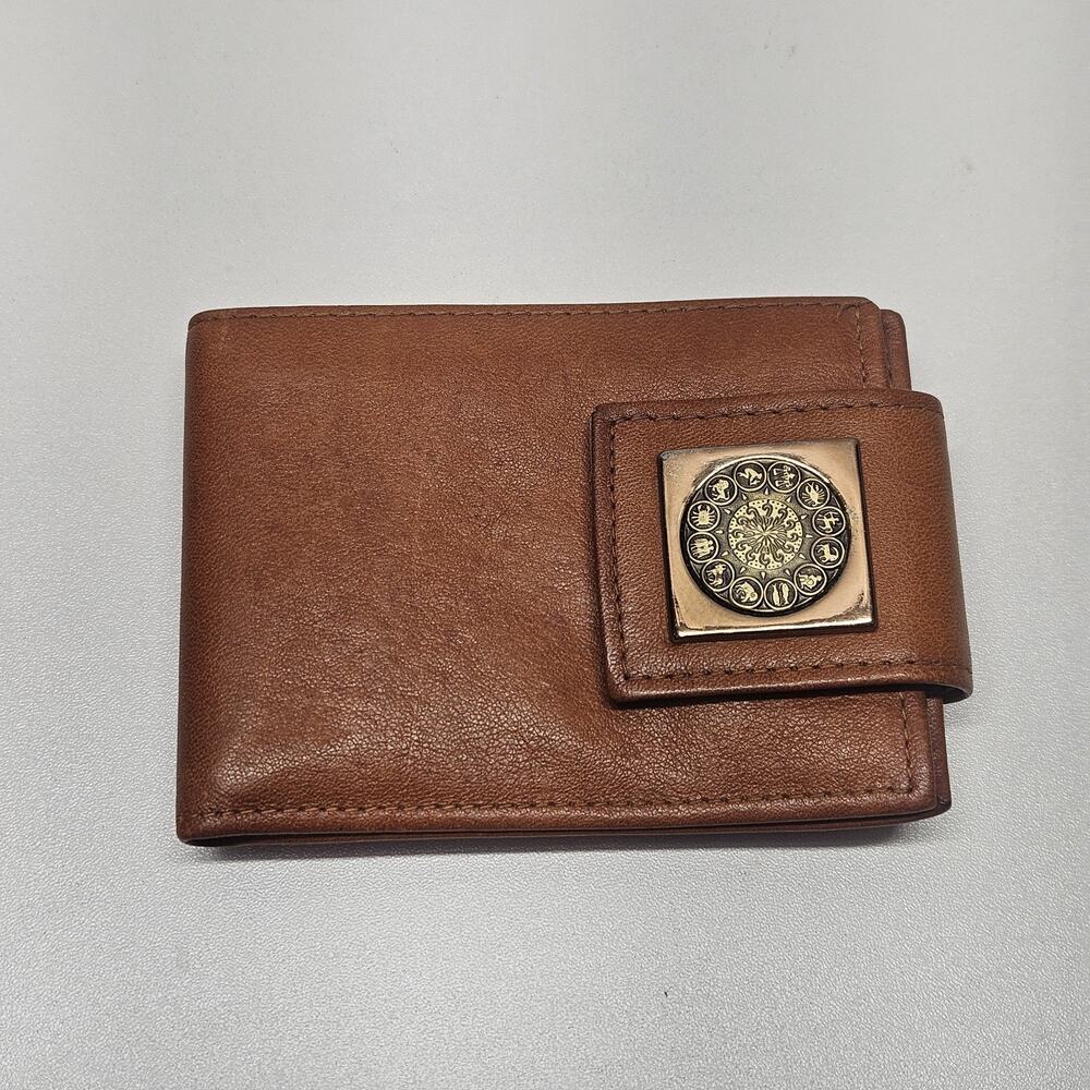 Vtg ROLFS Zodiac Sign Cowhide Wallet Camel Brown Boho Celestial Whimsigoth